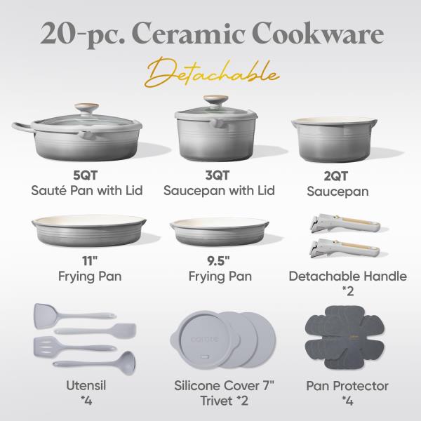 pcs Titanium Cookware Set Pots and Pans Set with Detachable Handle Gradient Grey