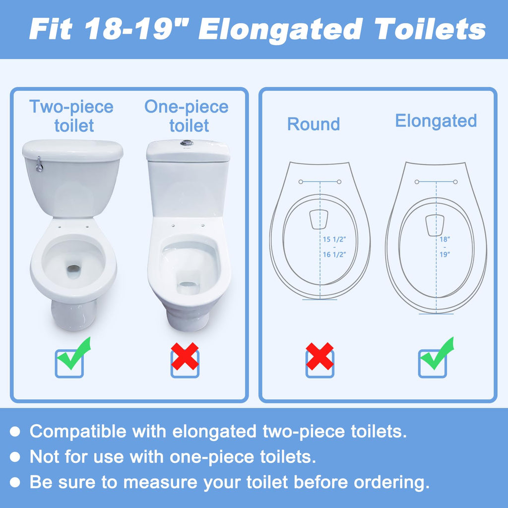 White 3.5 Inch Elongated Raised Toilet Seat with Removable Padded Handles 300 lbs Capacity