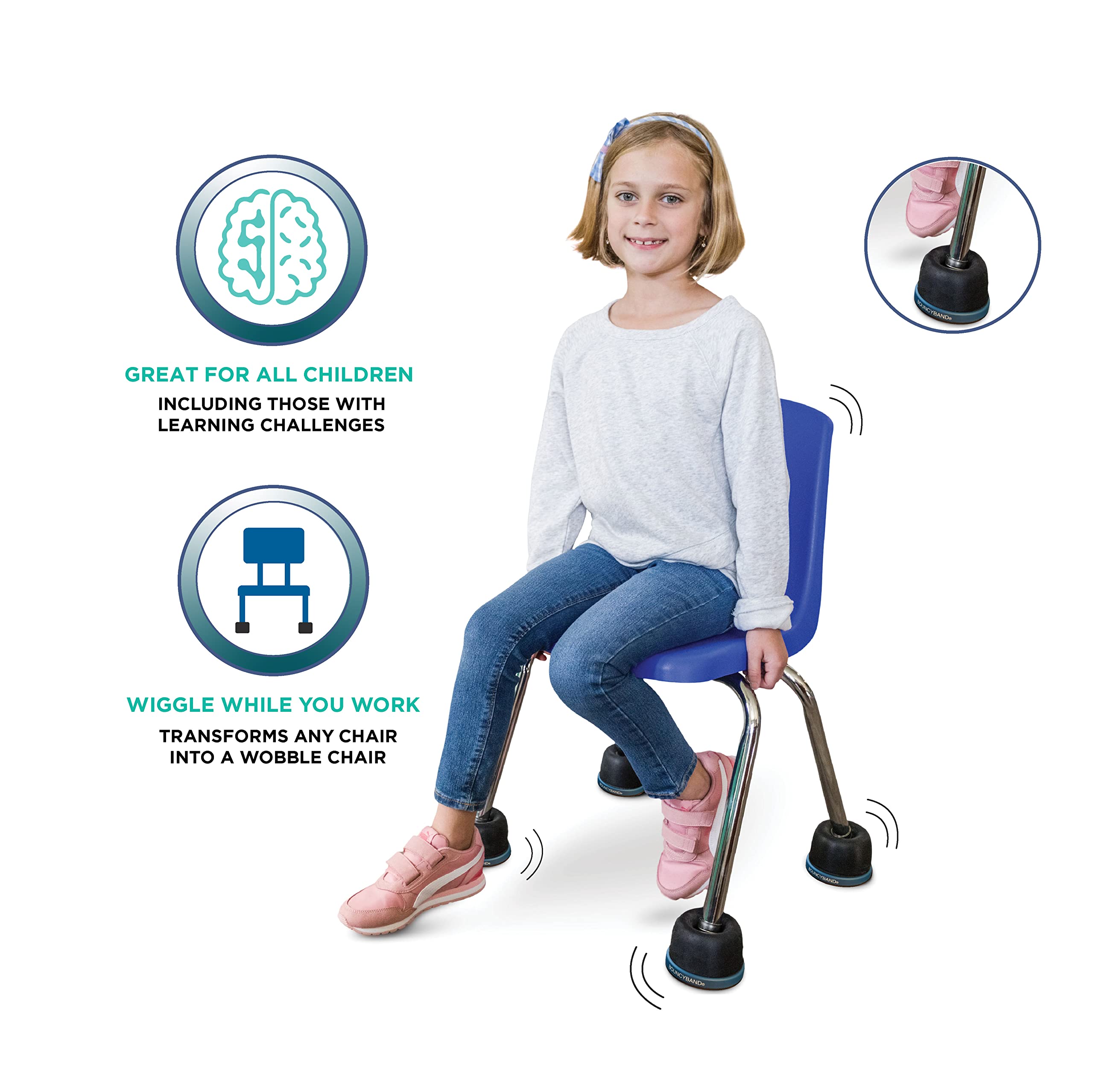 -Pack Wiggle Wobble Chair Feet for Classroom Black