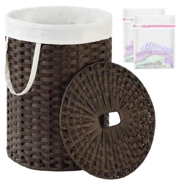 SETVSON Laundry Hamper with Lid 23.8 Gal (90 L) PE Rattan, Brown Retail $66.00