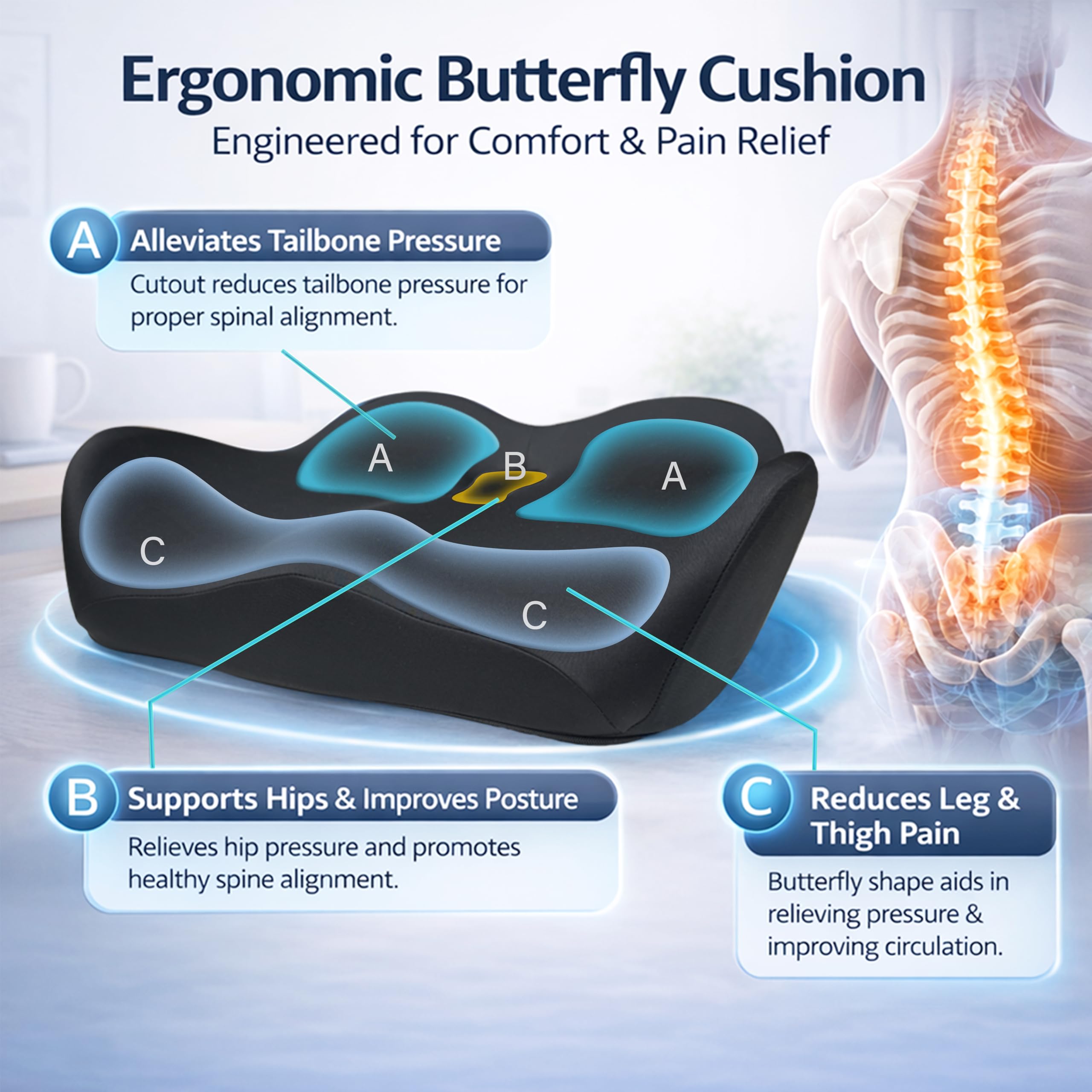 Brown X-Large Ergonomic Memory Foam Seat Cushion