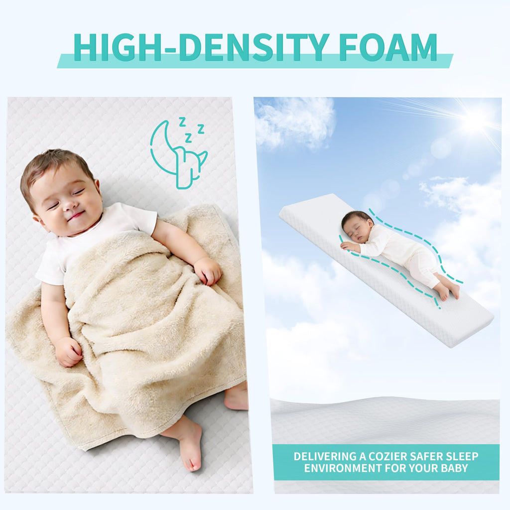 Waterproof High-Density Foam Pack and Play Crib Mattress 38x26 for Baby Toddler - White
