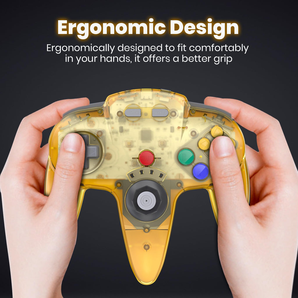 Transparent Yellow 2.4 GHz Wireless N64 Switch Online Controller with USB  N64 Receiver Retail $42.00