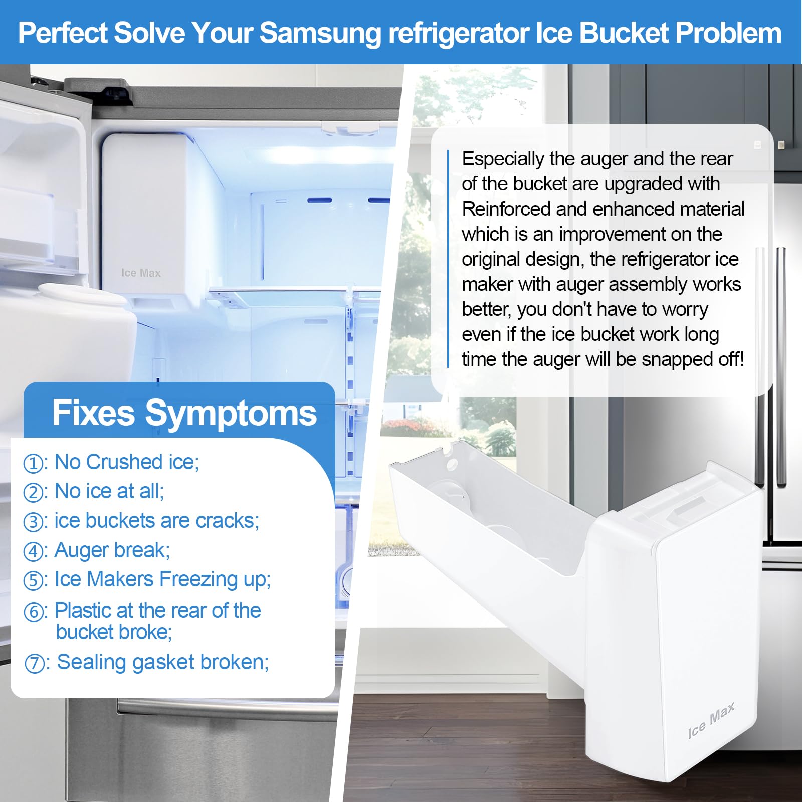 Open-Box New ALVAR DA97-20156A Upgraded Ice Bucket with Auger for Samsung Refrigerators Retail $77.60
