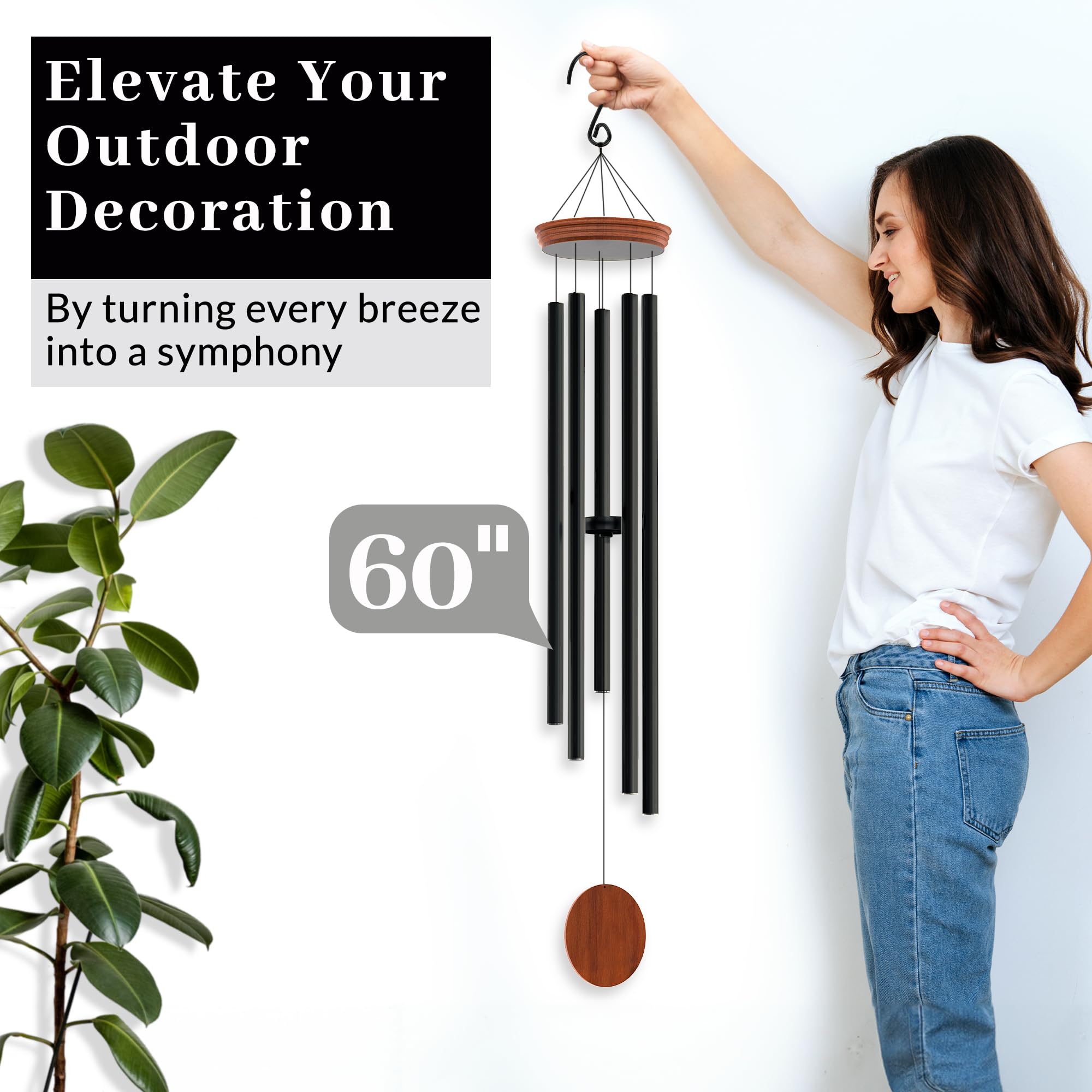 Extra Large Wind Chimes Outdoor Deep Tone Black