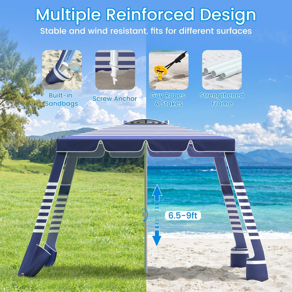 Sq. Ft. Beach Cabana Sun Shade Tent UPF 50 Protection Navy Stripes