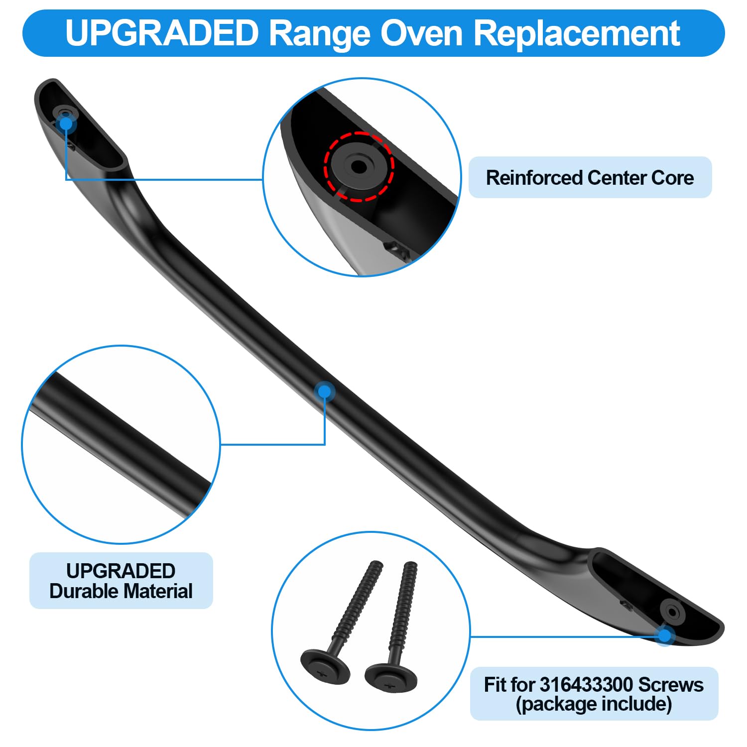 Black Oven Door Handle Replacement for Kenmore Electrolux Frigidaire 5304458312