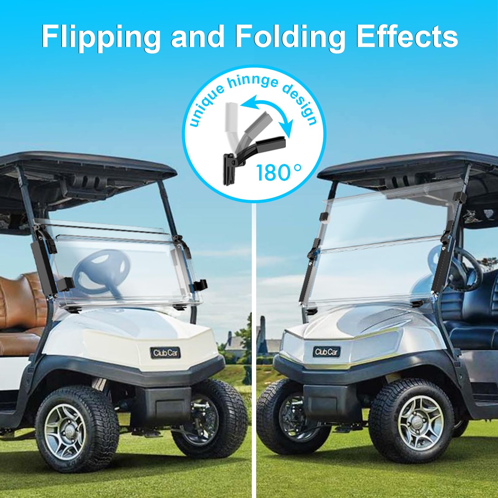 Golf Cart Windshield for Club Car PrecedentTempoOnward 5MM PC 37.6W x 33.2H Clear $81.75