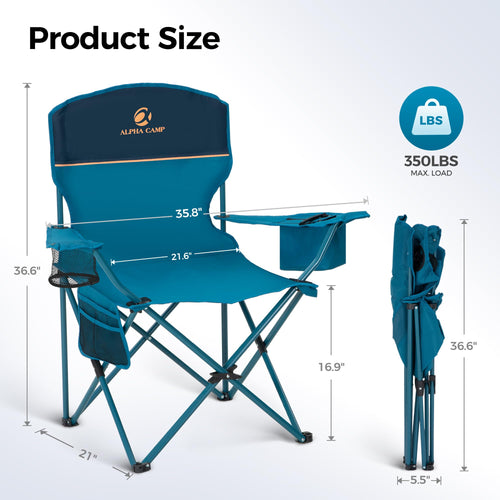 '-Pack Heavy Duty Folding Camping Chairs with Cooler Bag  Lumbar Support - Blue