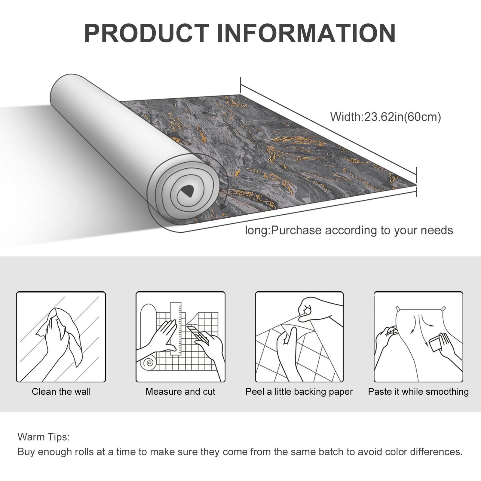 Grey and Gold Glossy Marble Peel and Stick Wallpaper 23.6 x 472.4 for Countertops $59.25