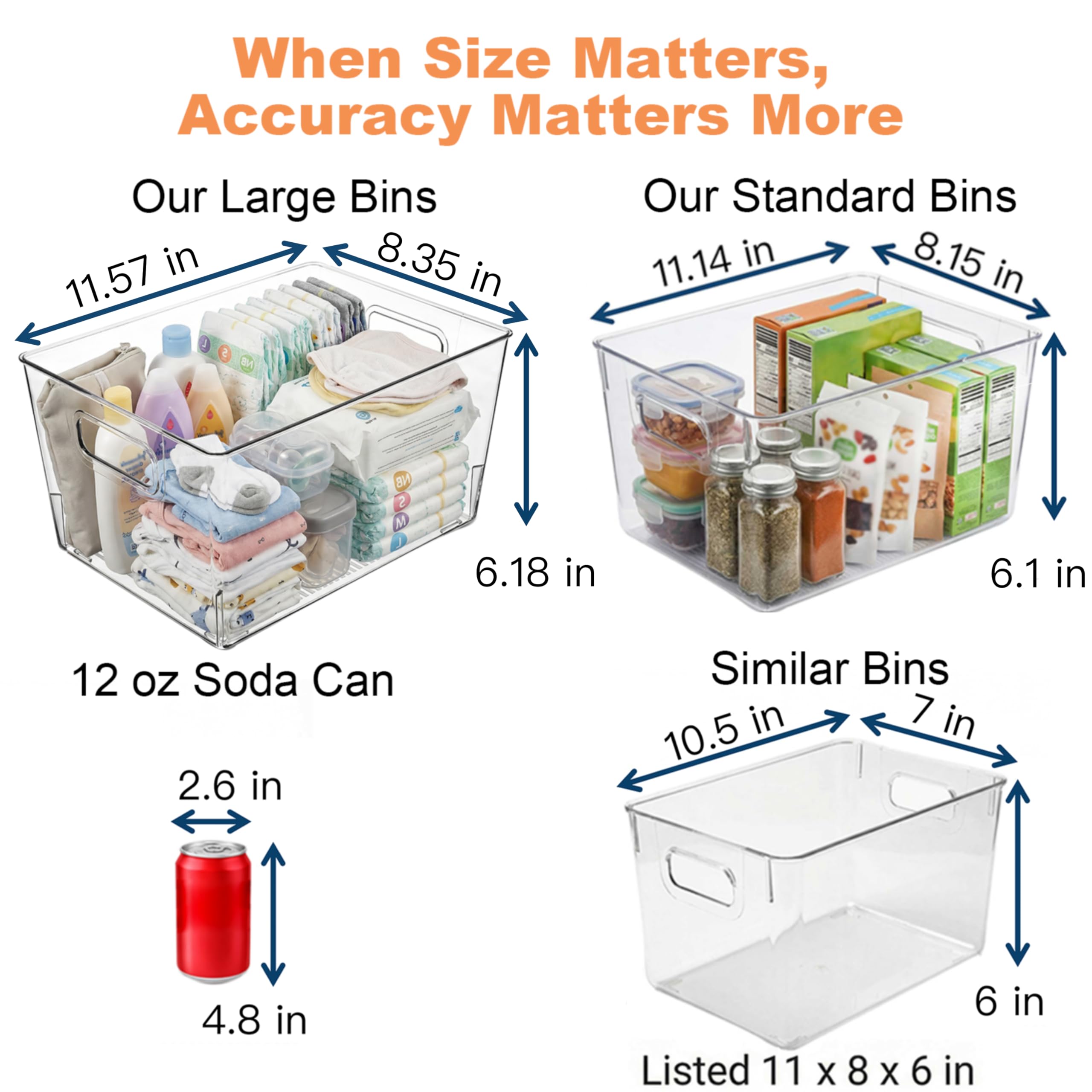 As-Is MOONEDGE Large Clear Plastic Storage Bins 6-Pack 12x8x6 Retail $47.00