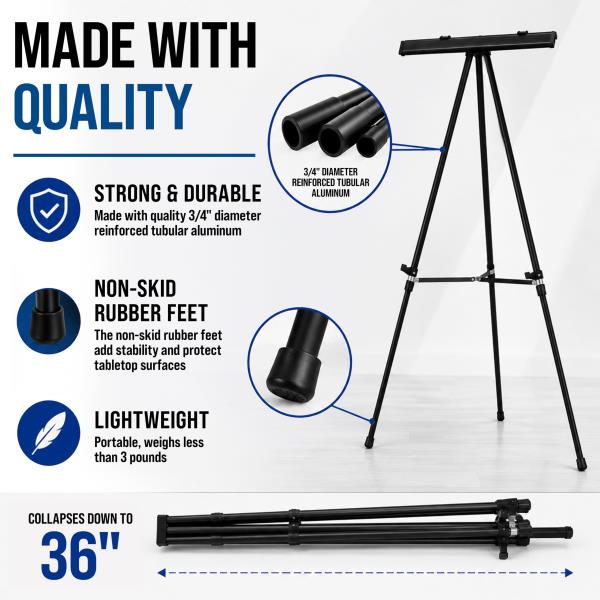 U.S. Art Supply 66" High Boardroom Black Aluminum Flip Chart Easel Retail $39.00