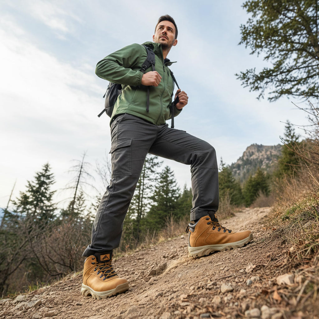 Mens Waterproof Non-Slip Mid Top Hiking Trekking Boots Wheat
