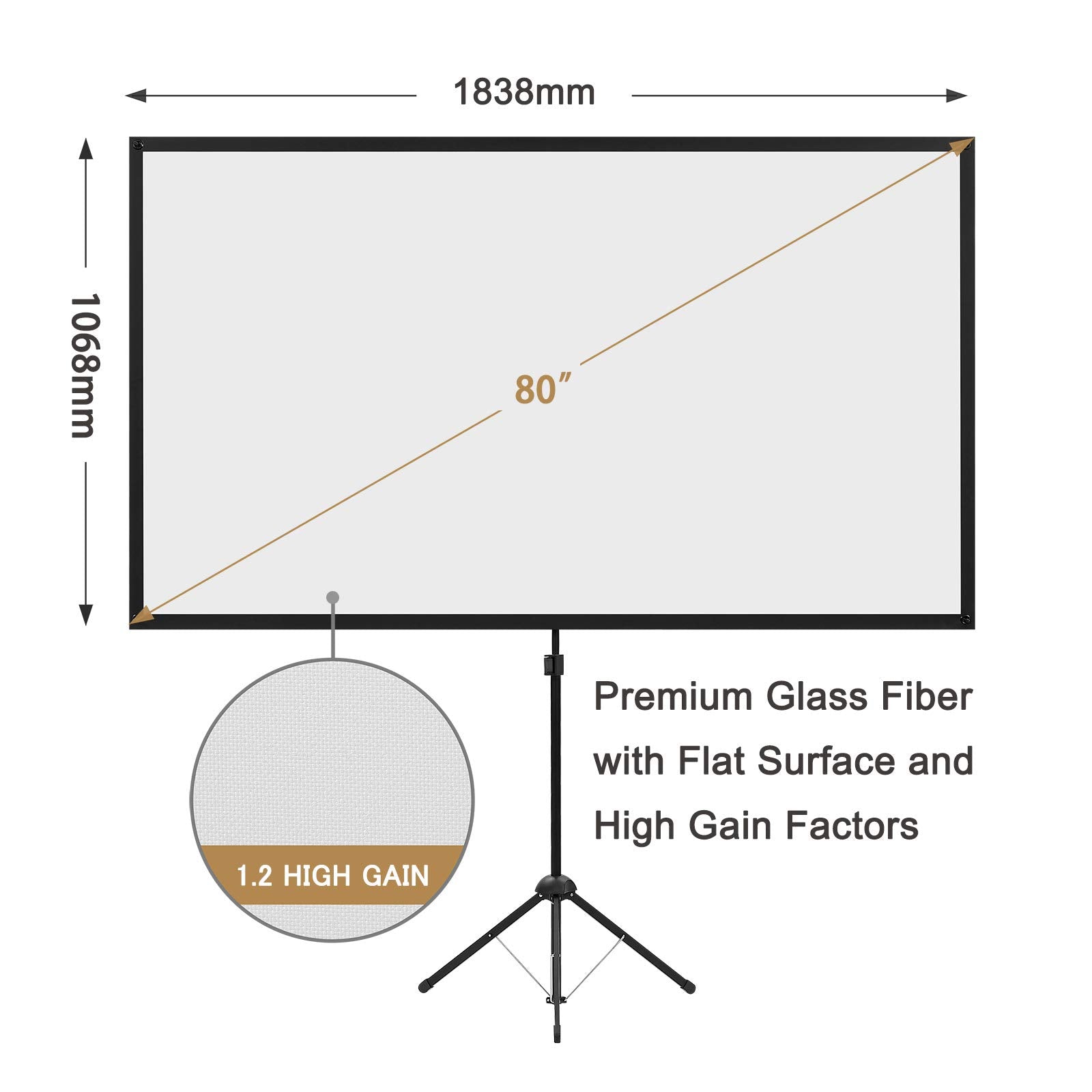 excelimage 80in Home Theater Projector Screen