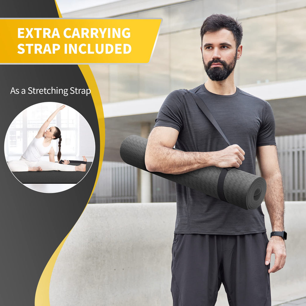 Open-Box New CAMBIVO Extra Wide 72x32in Yoga Mat 6mm Thick Non-Slip Dark Black Retail $40.00