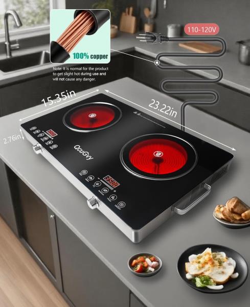 Portable Infrared 2 Burner 3500W Electric Cooktop with Touch Control and 2 Hour Timer
