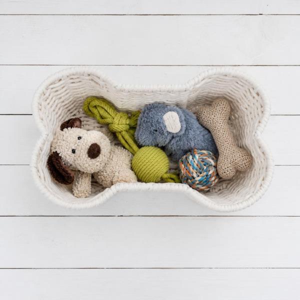 OtterPets Dog Toy Basket, Bone Shaped Cotton Rope Dog Toy Bin, Large 23x15"