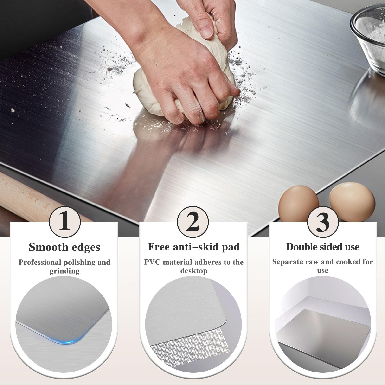 Stainless Steel Kitchen Cutting Board Double-Sided 19.6x23.6x0.06 Silver