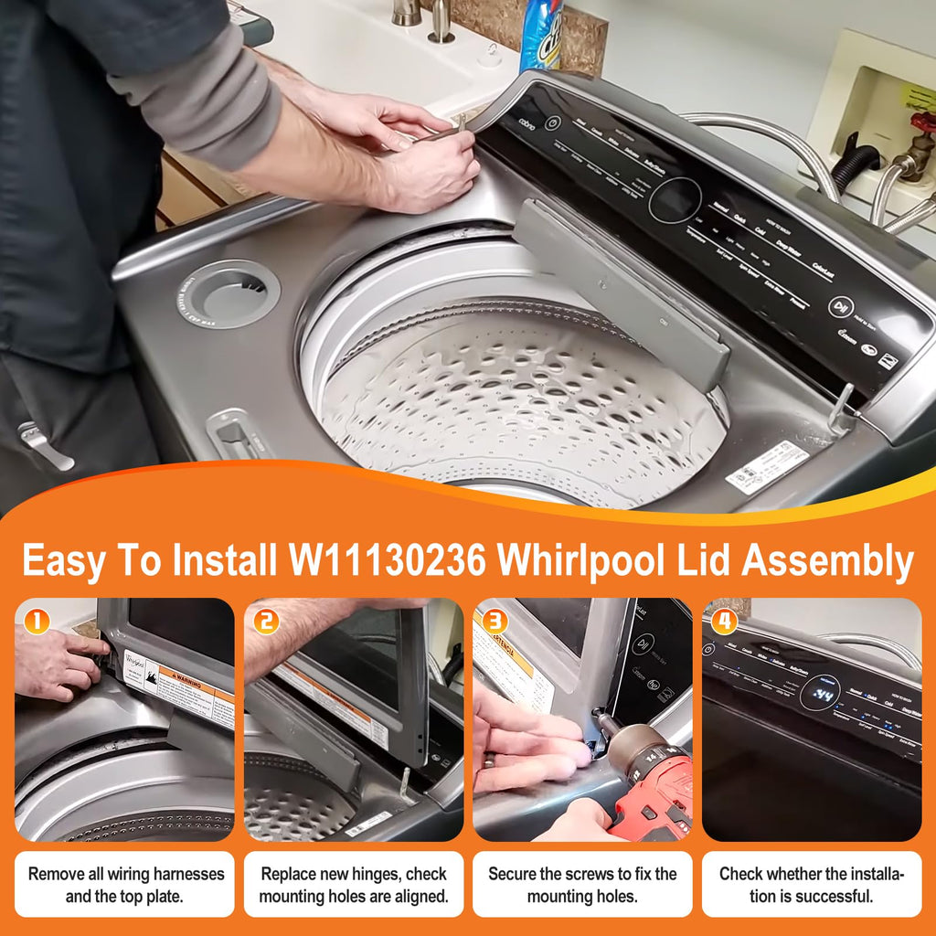W11130236 Washer Glass Lid Replacement for Whirlpool Top Load Washing Machine with Hinges Retail $245.00