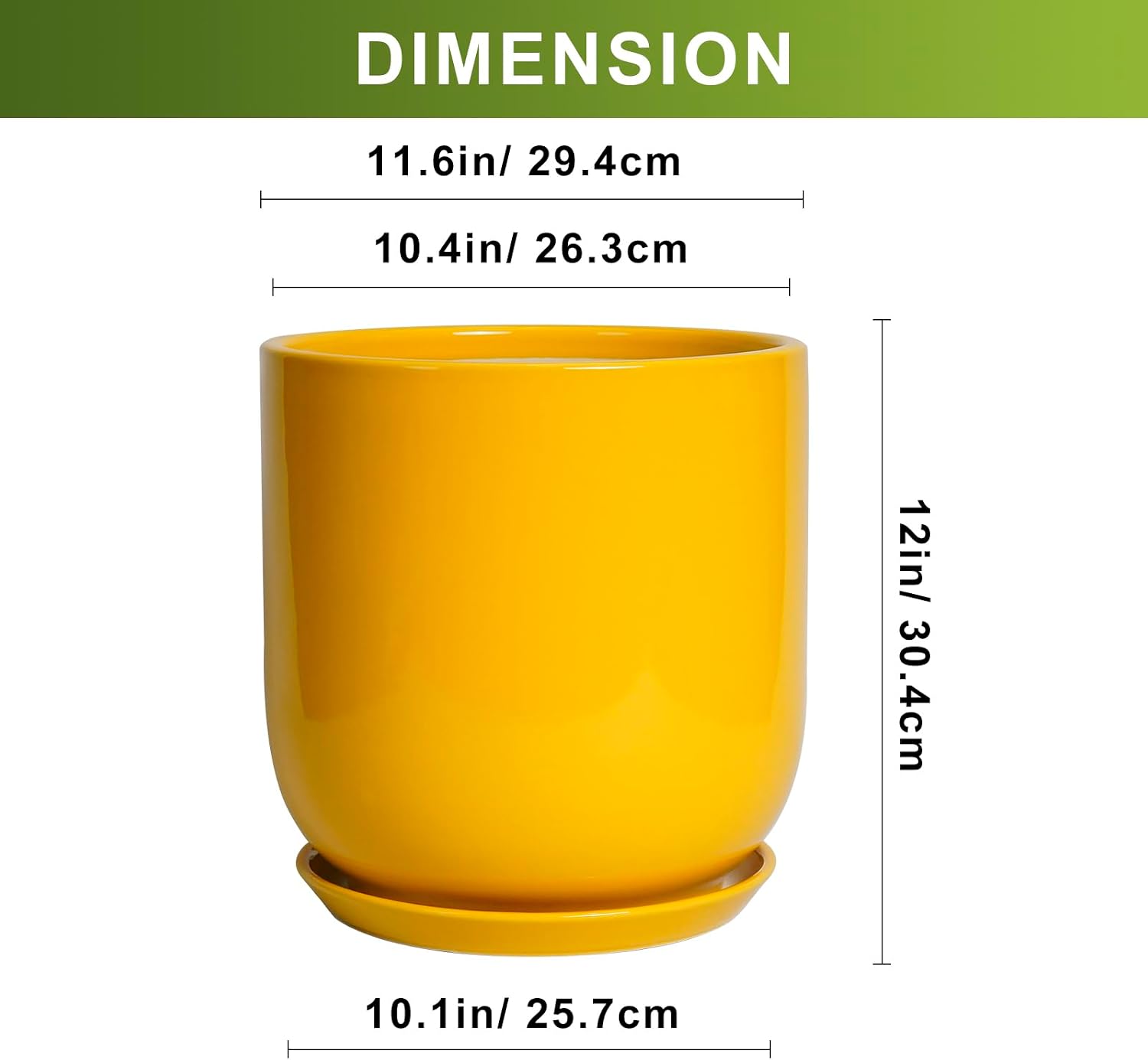 Bright Yellow 12 Inch Ceramic Plant Pot with Drainage Hole Retail $109.00