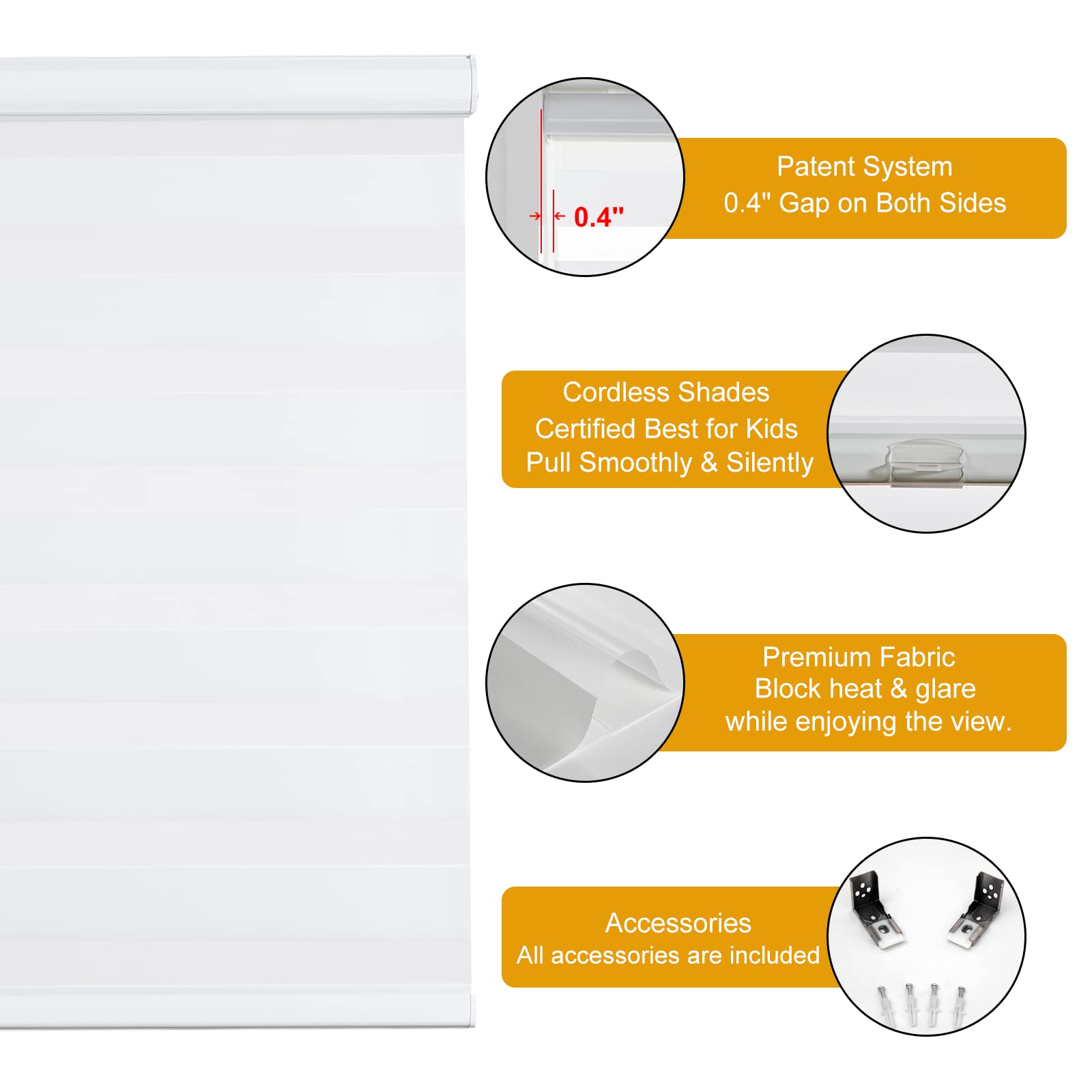 Cordless Zebra Dual Layer Light Filtering Blinds 30 W x 72 H White