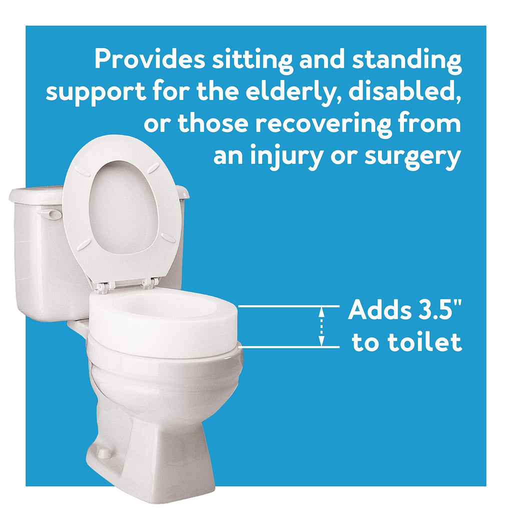 White Elongated Toilet Seat Riser 3.5 Height 300lb Capacity