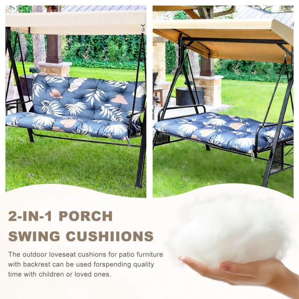 Waterproof Porch Swing Cushion with Backrest 2-3 Seater Thickened Bench Cushion Tropical Leaf 47x40