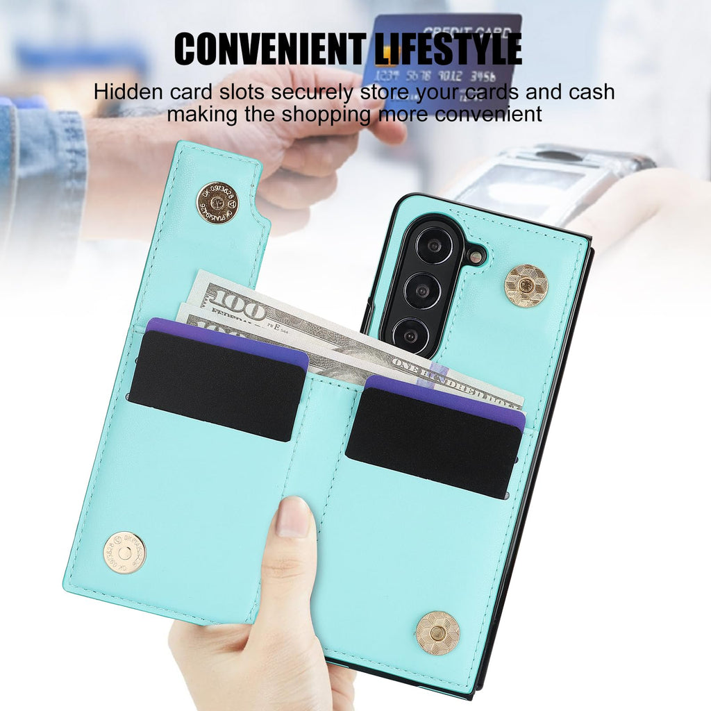 Green Samsung Galaxy Z Fold 6 Wallet Flip Case w Ring Card Holder Cash Slot  Kickstand