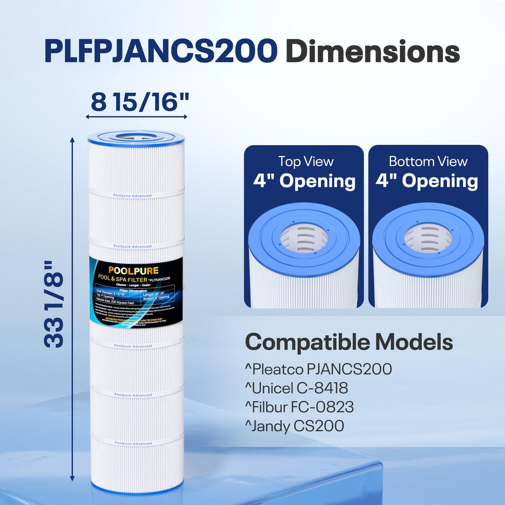 POOLPURE PLFPJANCS200 Pool Filter Replaces Jandy CS200, PJANCS200, Ultral-B9, R0462400, Unicel C-8418, Filbur FC-0823, Aladdin 35002, 200 Sq.ft Filter Cartridge 1 Pack Retail $114.00