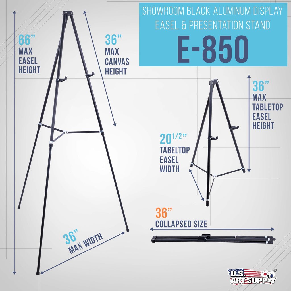 New As-Is U.S. Art Supply 66 Black Metal Adjustable Portable Art Easel Holds 25 lbs Retail $33.00