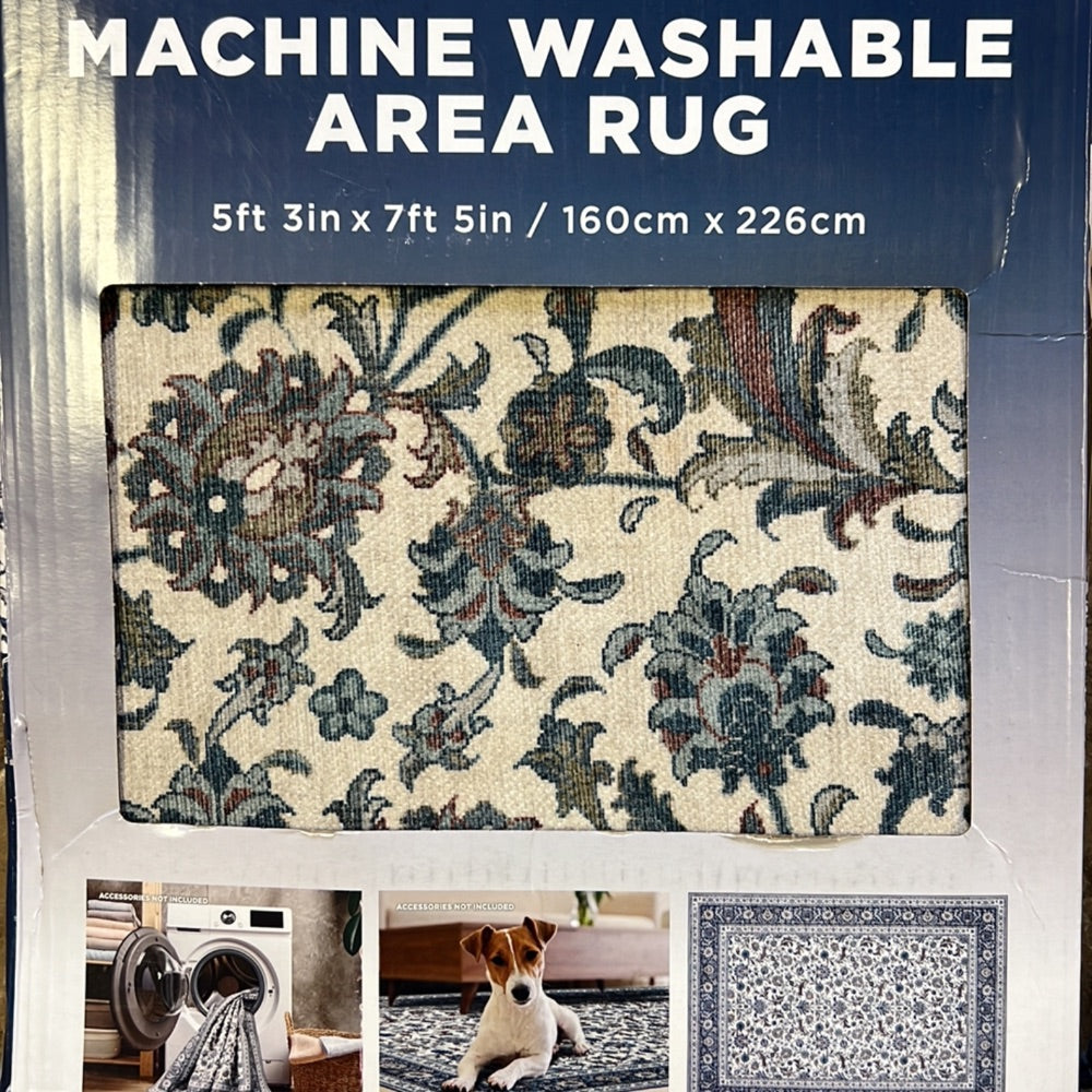 Machine Washable Area Rug 5ft 3in x 7ft 5in Multi-color Persian Pattern