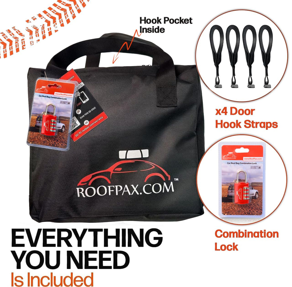 RoofPax XXL 28 cuft Car Rooftop Cargo Carrier Bag Extra Waterproof Car Roof Storage with 10 Heavy Duty Tie Down Straps and 4 Hooks Roof Bag Cargo Carrier for Top of Vehicle with/Without Rack Retail $189.00