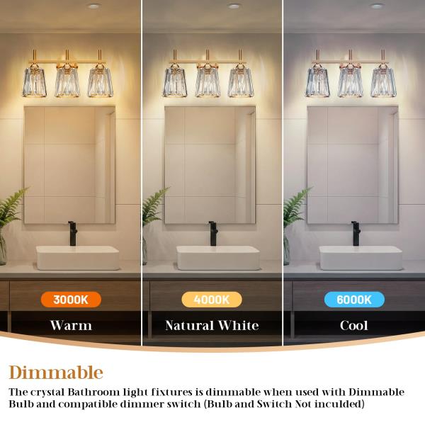-Light Crystal Bathroom Vanity Light Fixture Gold Modern Wall Sconce with Ceramic E26 Base