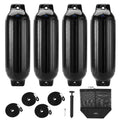 Pack Inflatable Boat Fenders 8.5 Inch with Ropes - Black