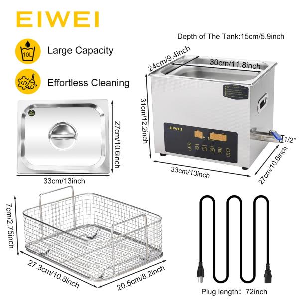 Dual-Frequency Digital Ultrasonic Cleaner with Heater and Timer CD-E10