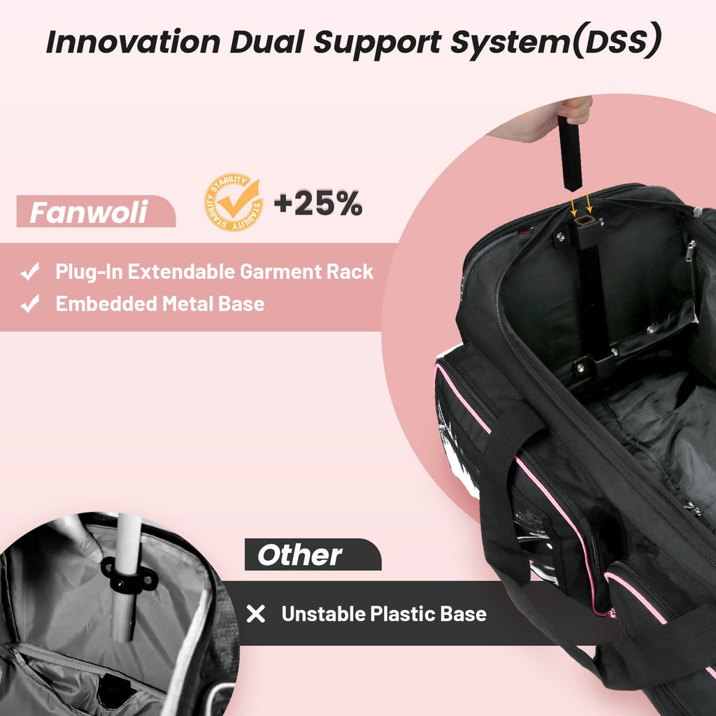 BlackPink Trim Dance Bag with Garment Rack Wheeled Travel 28x15x14