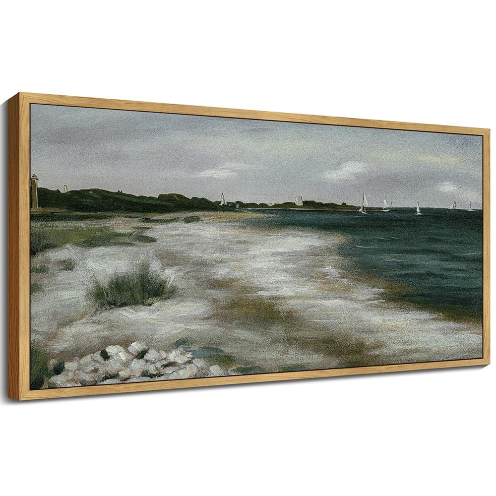 New SHENIFY 20x40in Vintage Framed Coastal Landscape Wall Art Retail $49.00