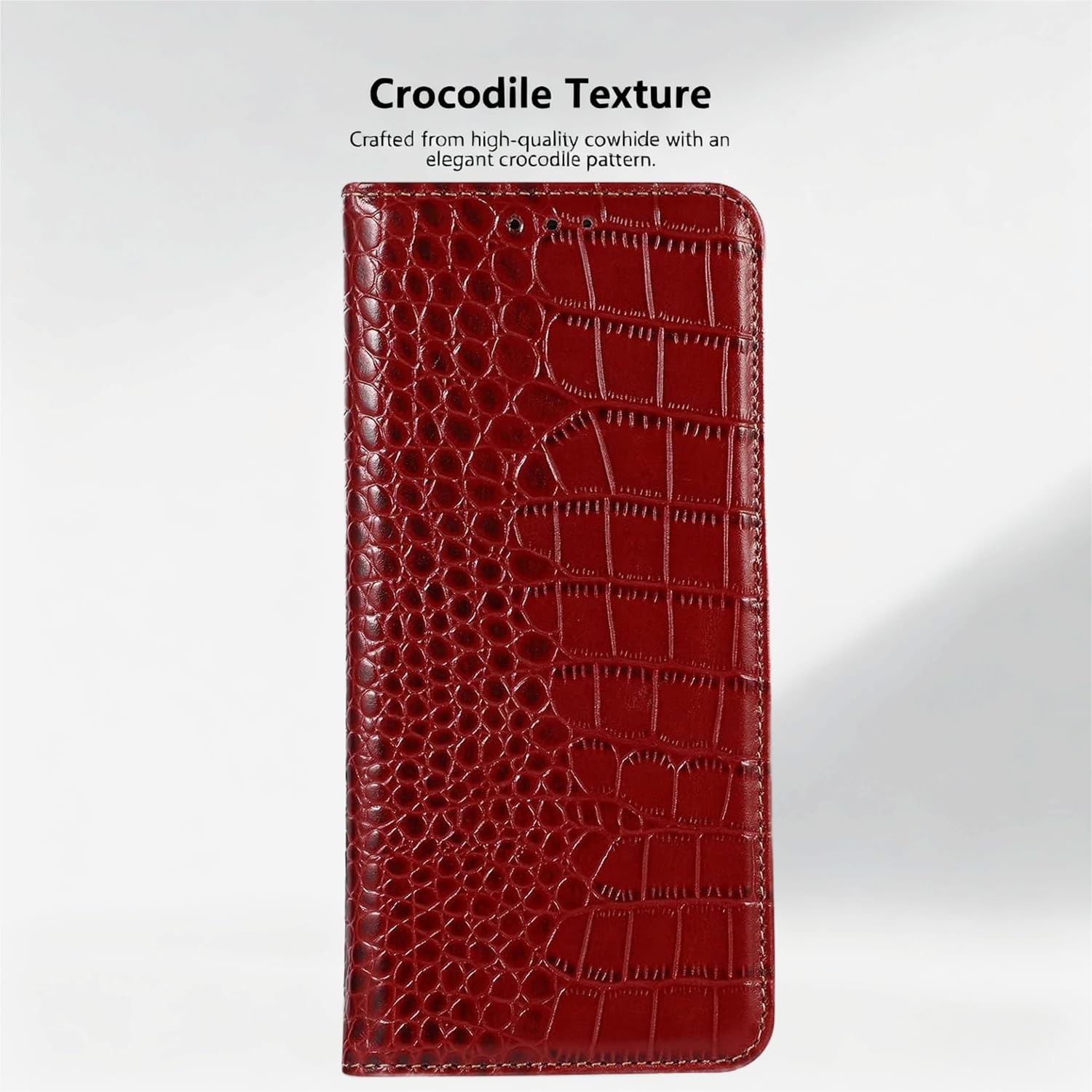 iPhone 16 Pro Leather Flip Case Crocodile Pattern RFID Blocking - Red
