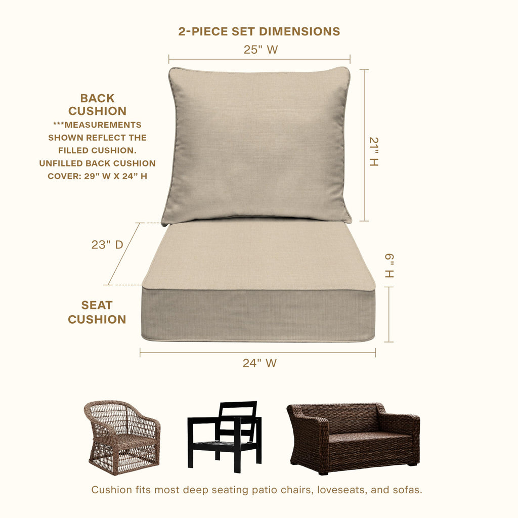 Outdoor Deep Seat Chair Cushion 24x23 Textured Solid Almond