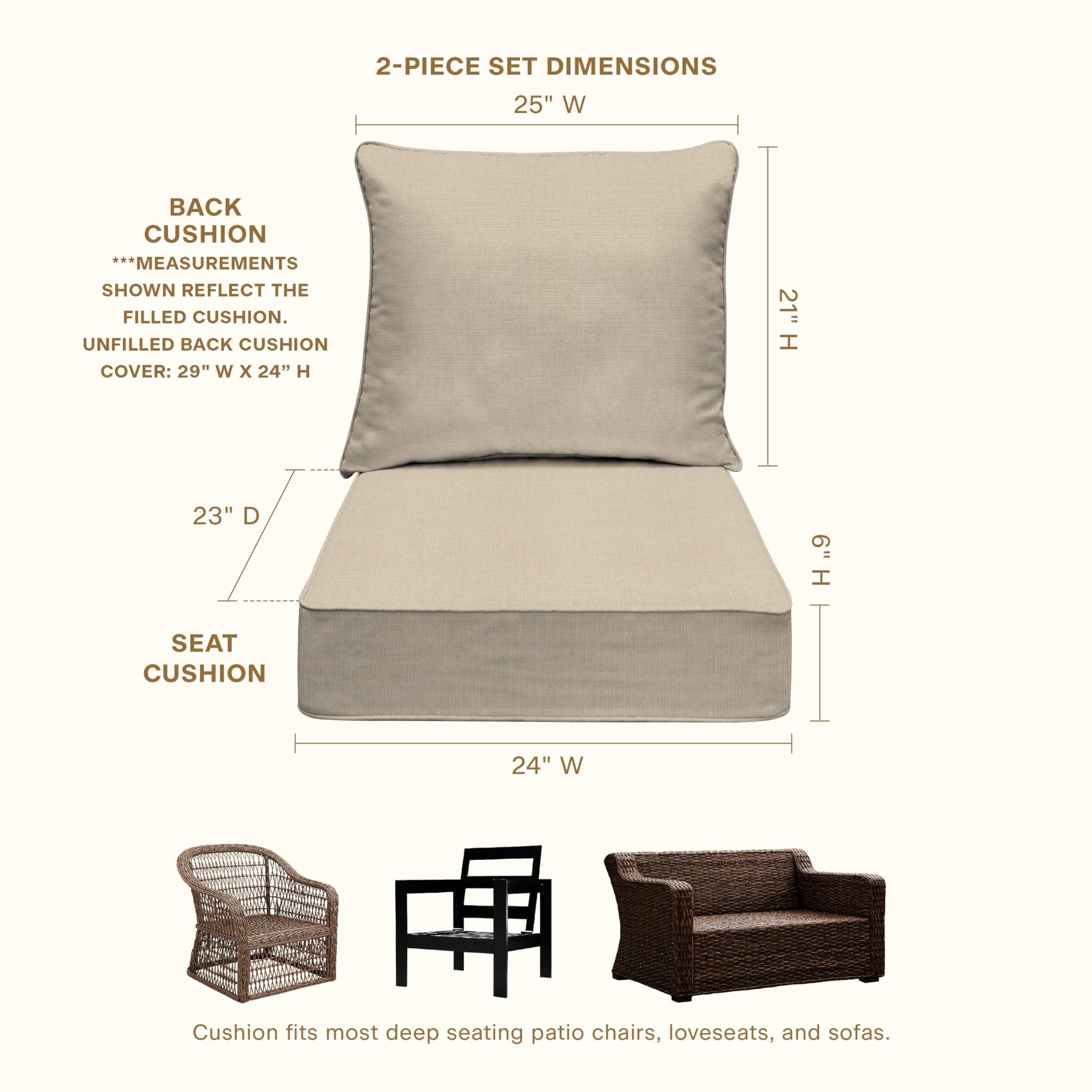 Outdoor Deep Seat Chair Cushion 24x23 Textured Solid Almond