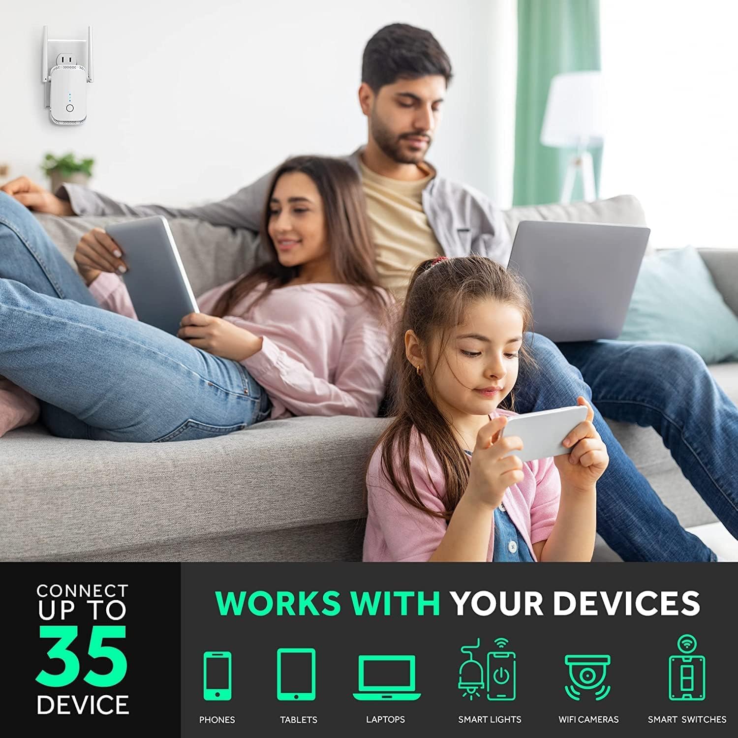 White Long Range WiFi Extender Signal Booster for Home - Whole House Coverage up to 10000 Sq.Ft Retail $39.00