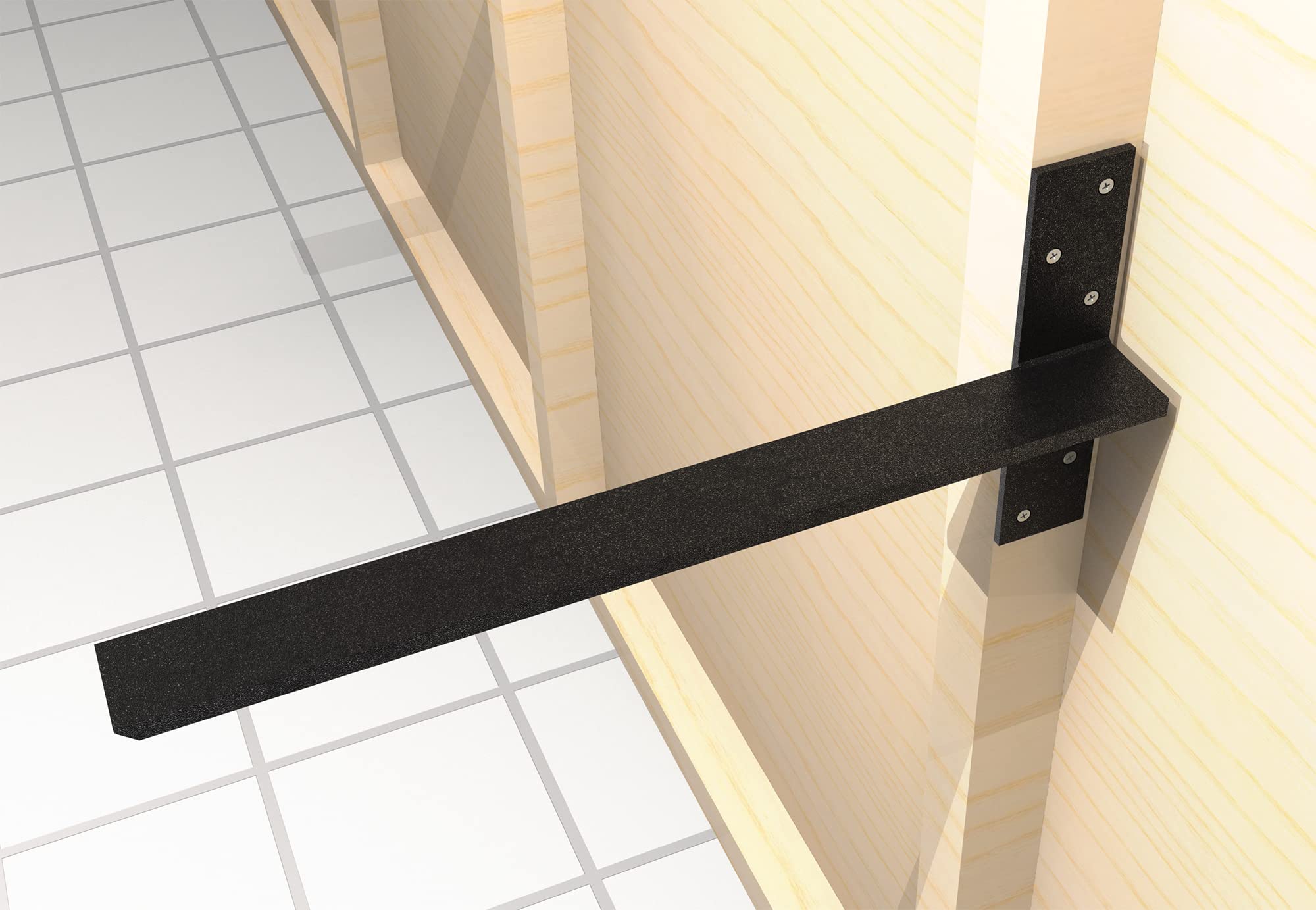 Black Heavy Duty Steel Hidden Countertop Shelf Brackets 3-Pack 16 Inch