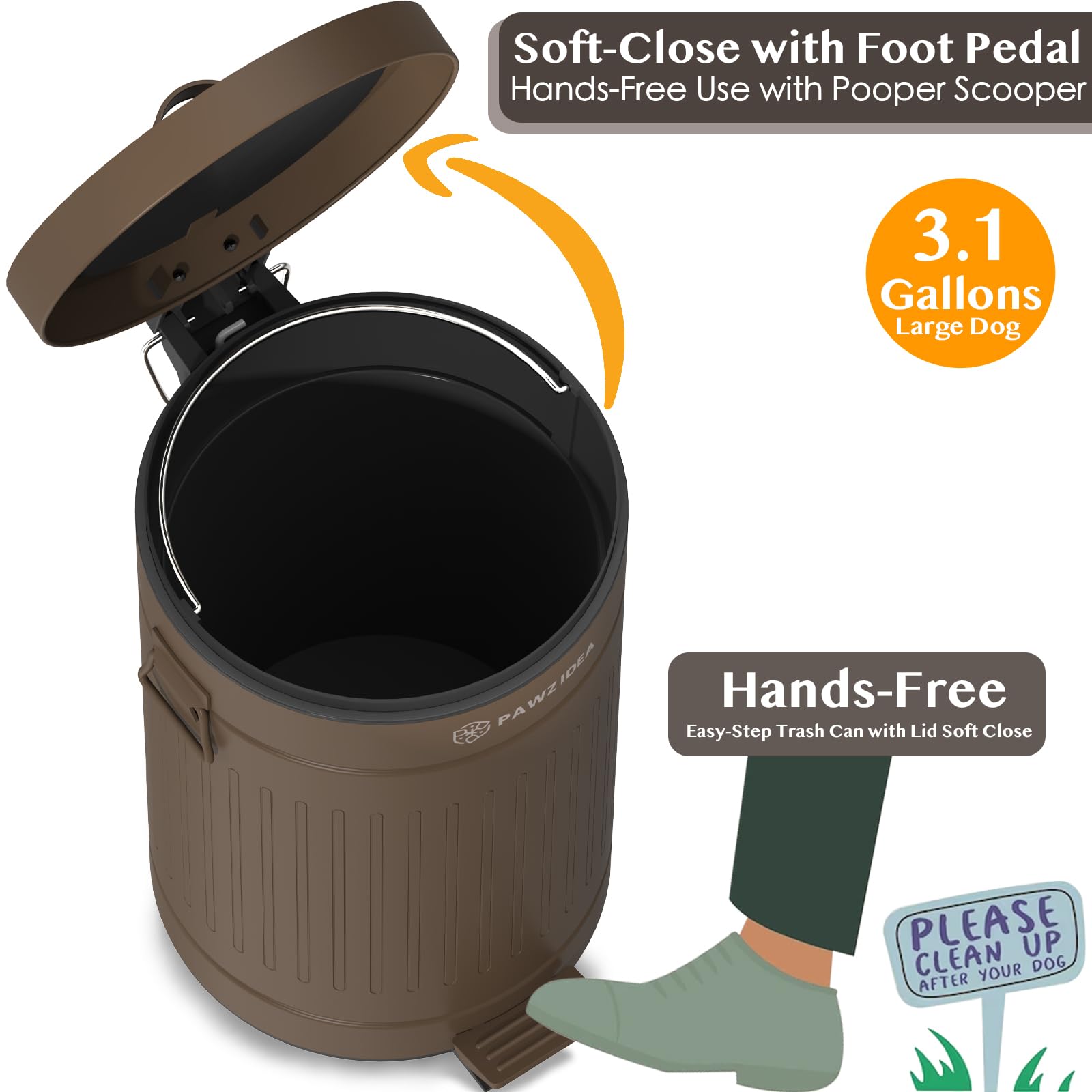 As-Is New PAWZIDEA 3.1 Gal Outdoor Odor Control Pet Waste Trash Can Retail $69.00