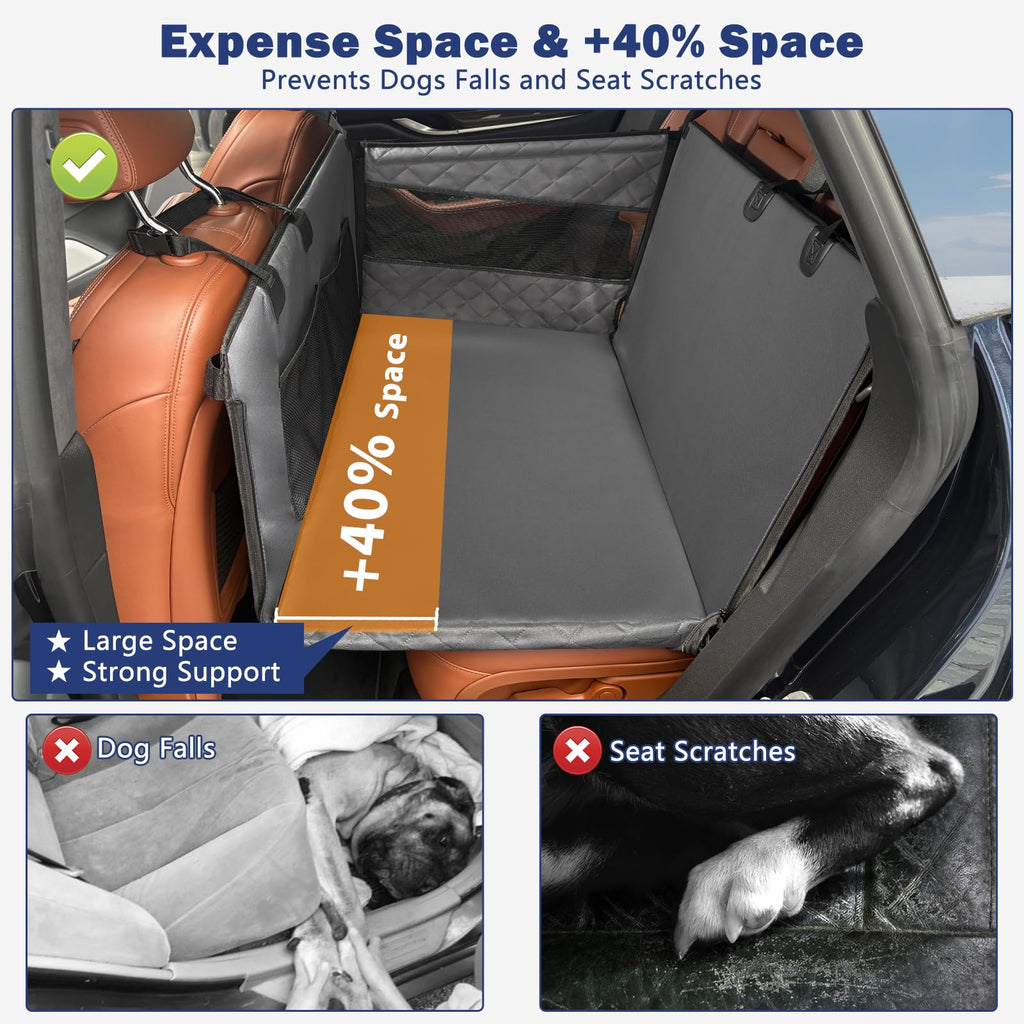 New As-Is MIXJOY Grey Large Dog Back Seat Extender  Waterproof Car Seat Hammock. Retail $64.00