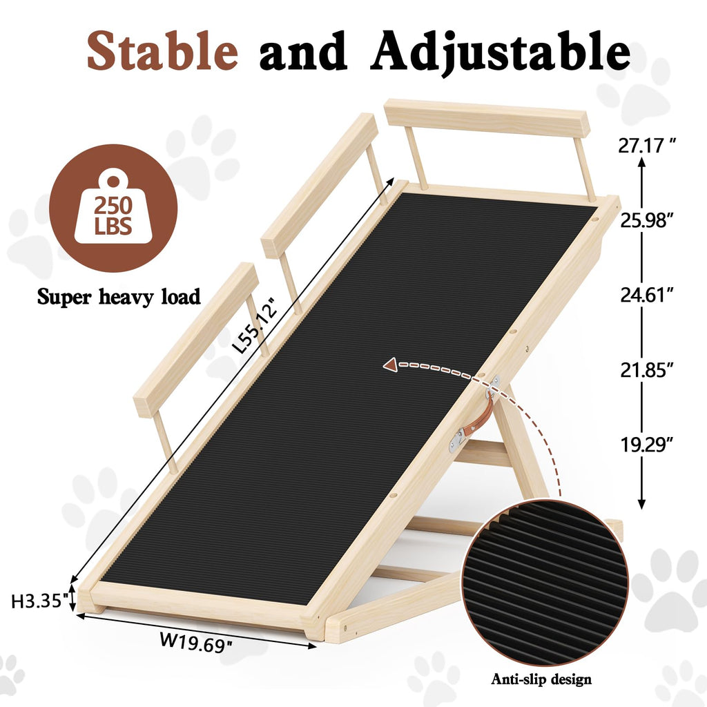 Wooden Dog Ramp 55.12in Adjustable Height for Small Medium Large Dogs - Wood