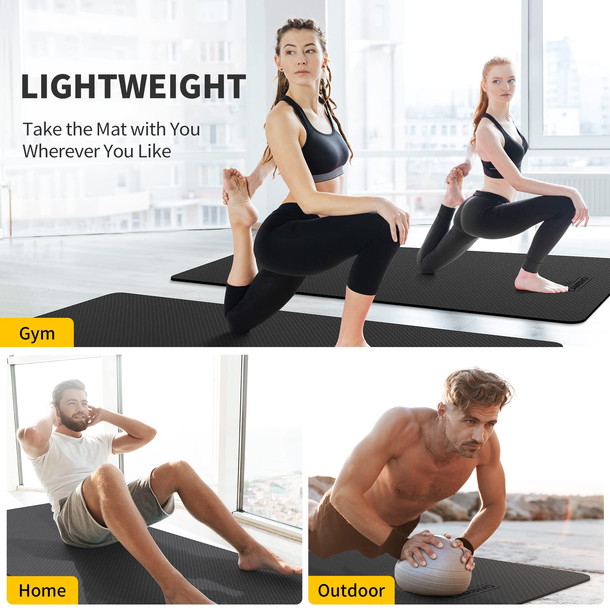 Open-Box New CAMBIVO Extra Wide 72x32in Yoga Mat 6mm Thick Non-Slip Dark Black Retail $40.00