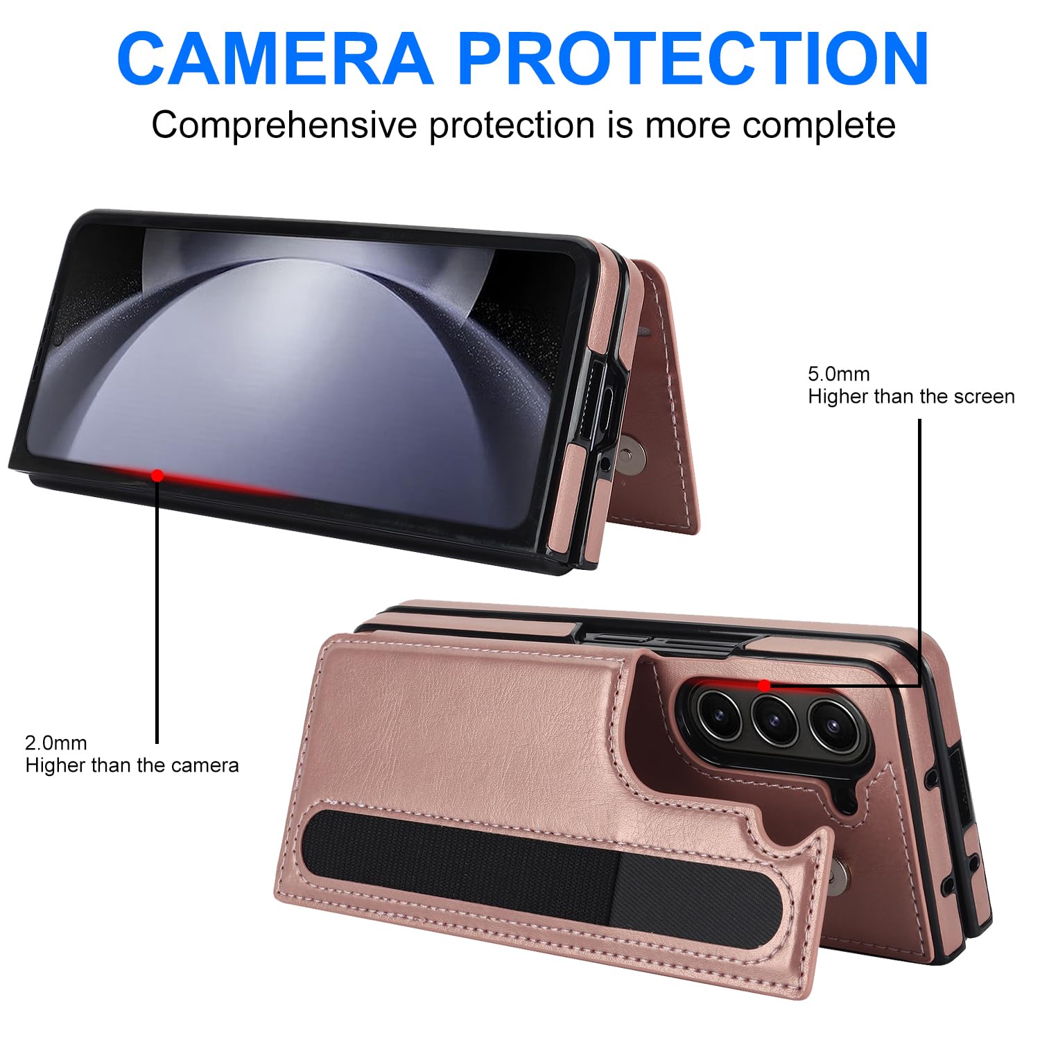 Samsung Galaxy Z Fold 5 Leather Wallet Case with Card  S-Pen Holder Kickstand - Rosegold