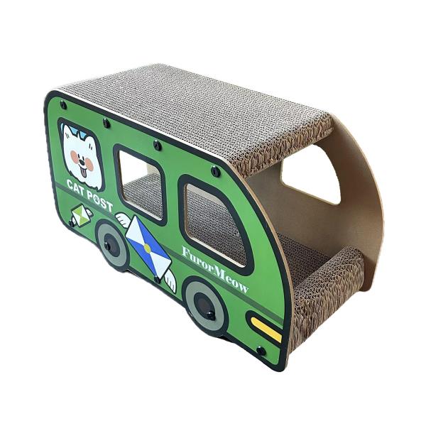 Increased Width Cat Scratching Board Green Bus Large Double Layers Cardboard House 9x11.8x22 Inch