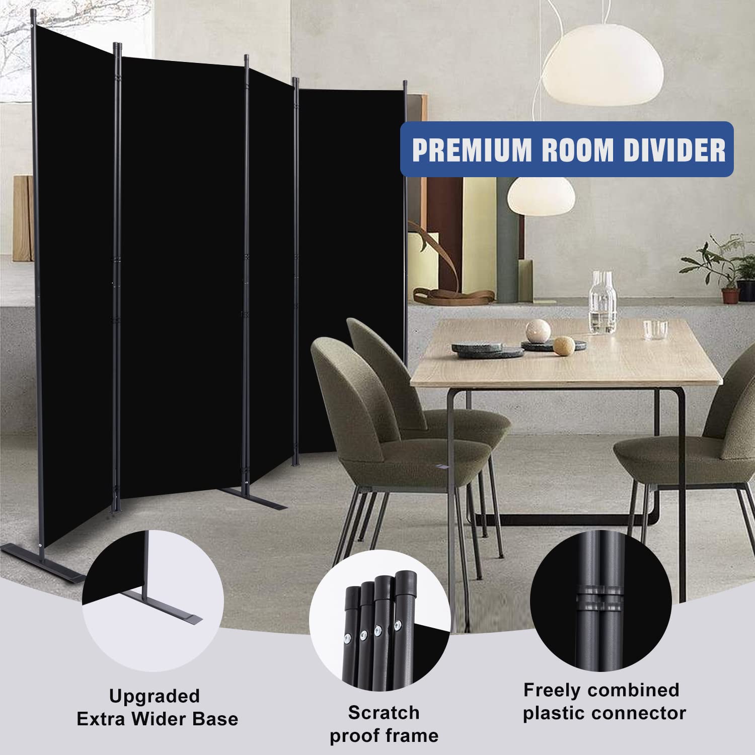 FT Portable Room Divider and Folding Privacy Screen 4 Panel Partition 88 W Black $42.00