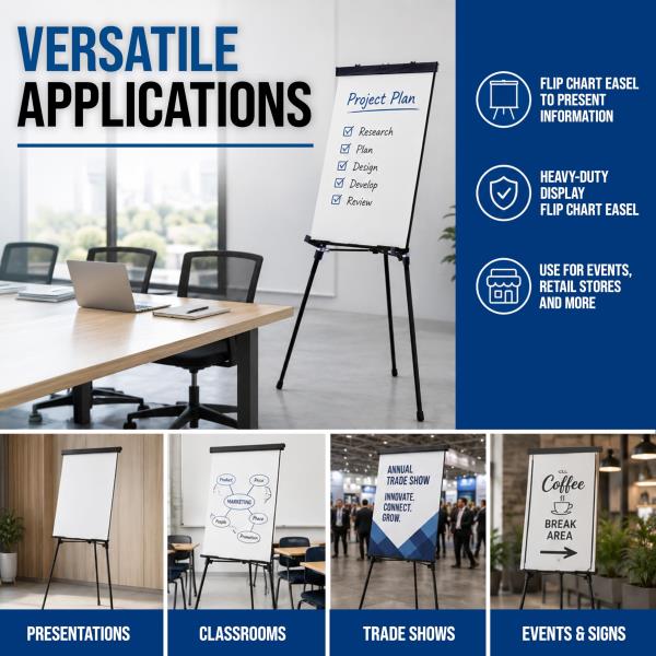 U.S. Art Supply 66" High Boardroom Black Aluminum Flip Chart Easel Retail $39.00